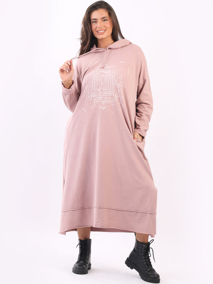 Plus Size Cotton Hooded Dress Pink