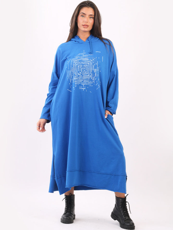 Plus Size Cotton Hooded Dress Royal Blue