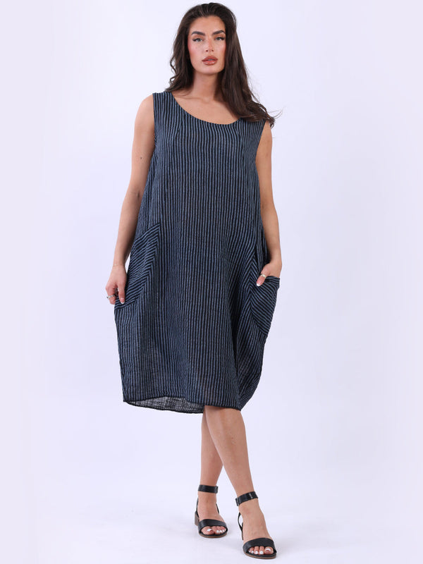 Plus Size Cotton Stripy Tank Dress Black