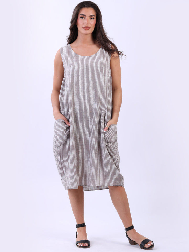 Plus Size Cotton Stripy Tank Dress Mocha