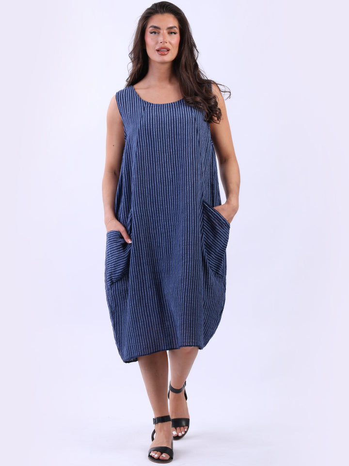 Plus Size Cotton Stripy Tank Dress Navy