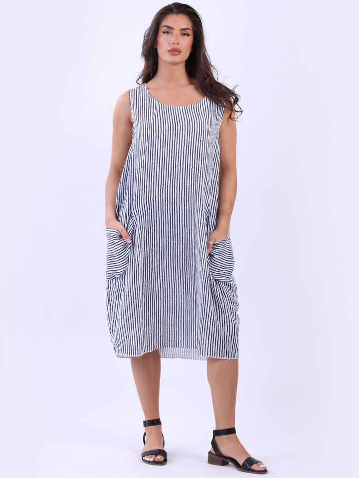 Plus Size Cotton Stripy Tank Dress White