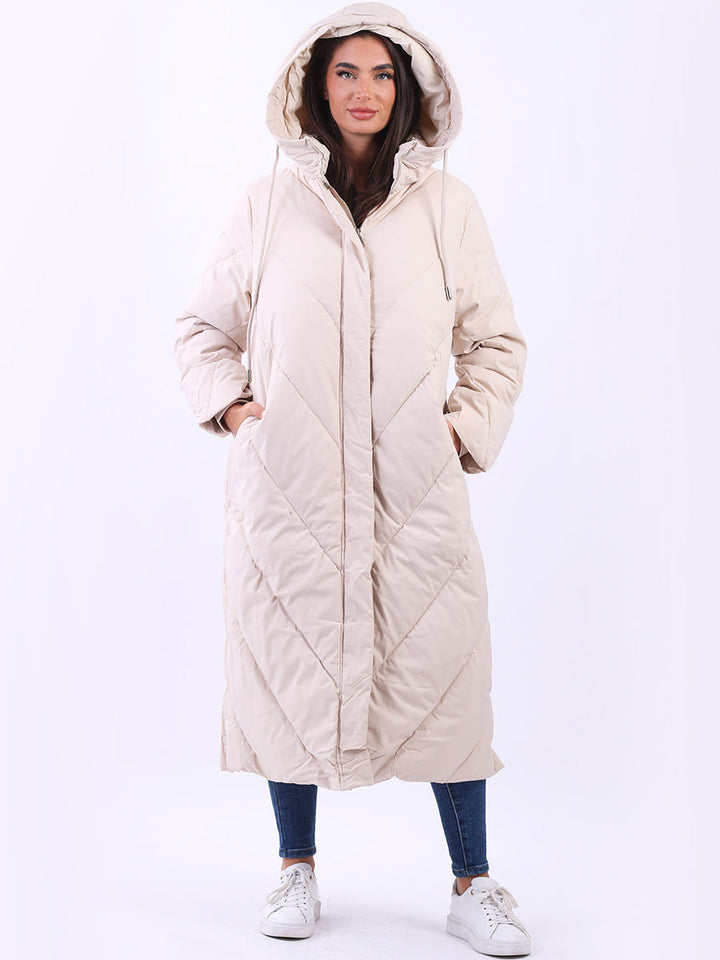 Plus Size Hooded Padded Puffer Jacket Beige