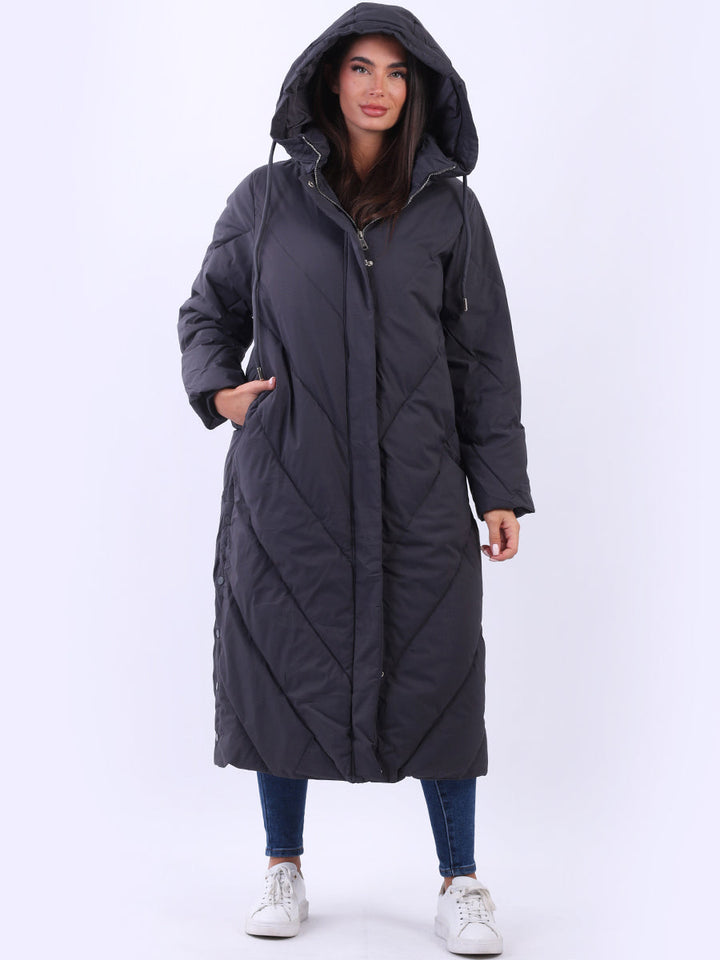 Plus Size Hooded Padded Puffer Jacket Charcoal