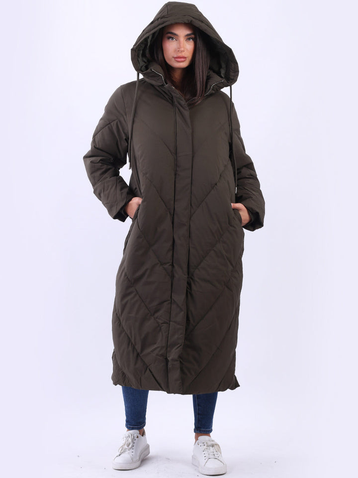 Plus Size Hooded Padded Puffer Jacket Khaki