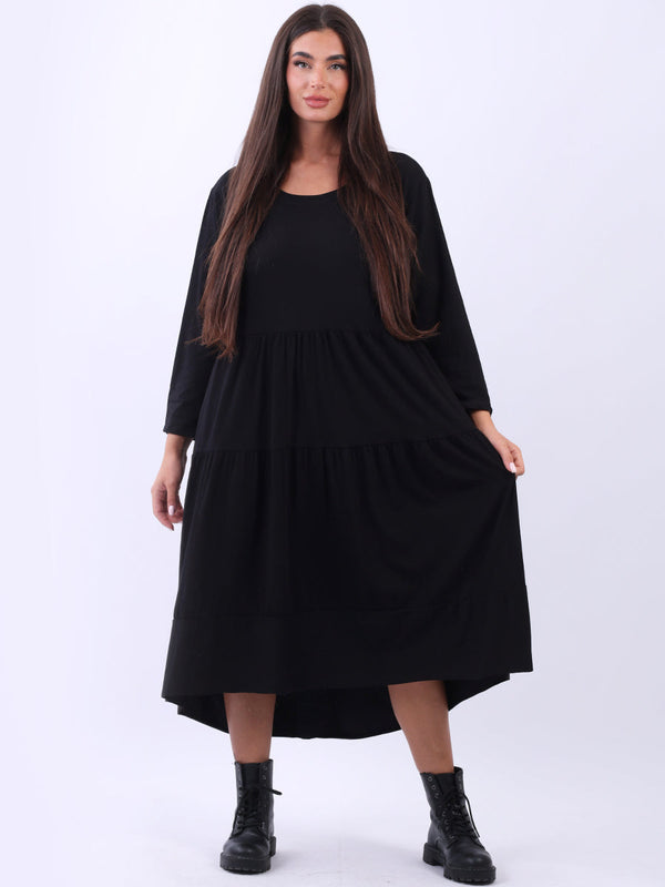 Plus Size Solid Cotton Dress Black