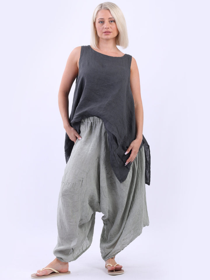 Plus Size Vintage Linen Harem Trouser
