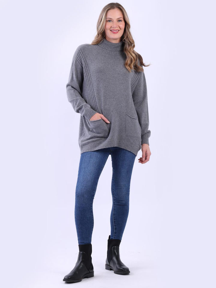 Turtle Neck Knitted Jumper Charcoal