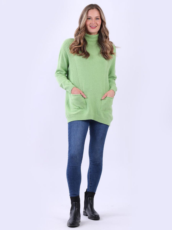 Turtle Neck Knitted Jumper Lime Green