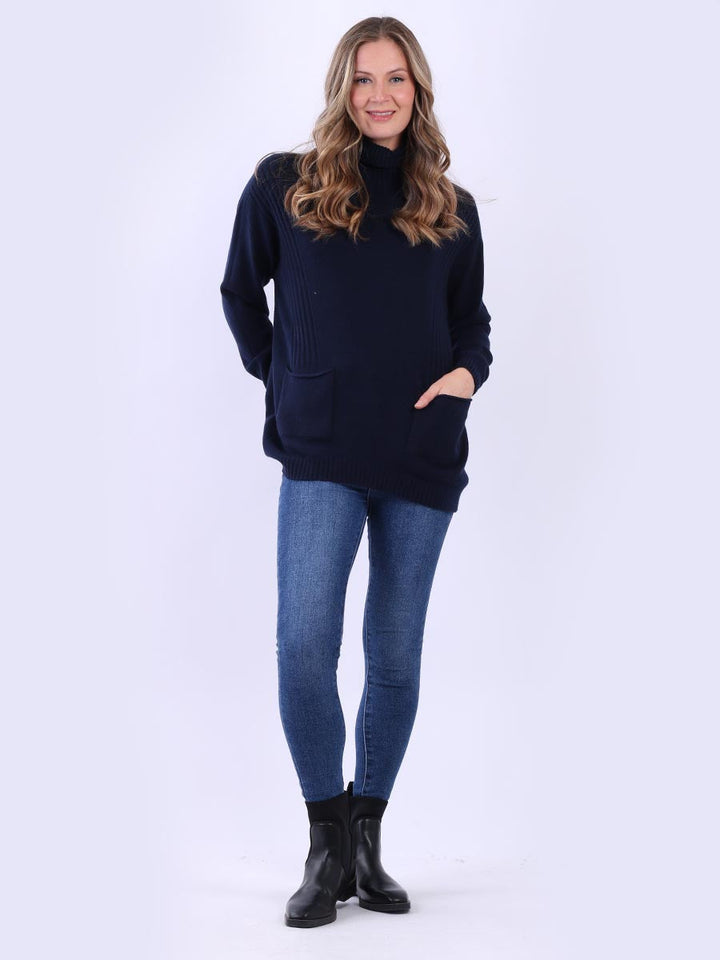 Turtle Neck Knitted Jumper Navy