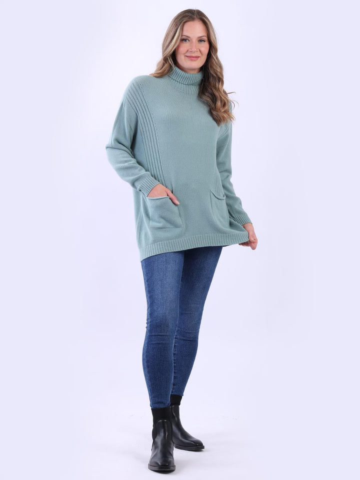 Turtle Neck Knitted Jumper Ocean Blue