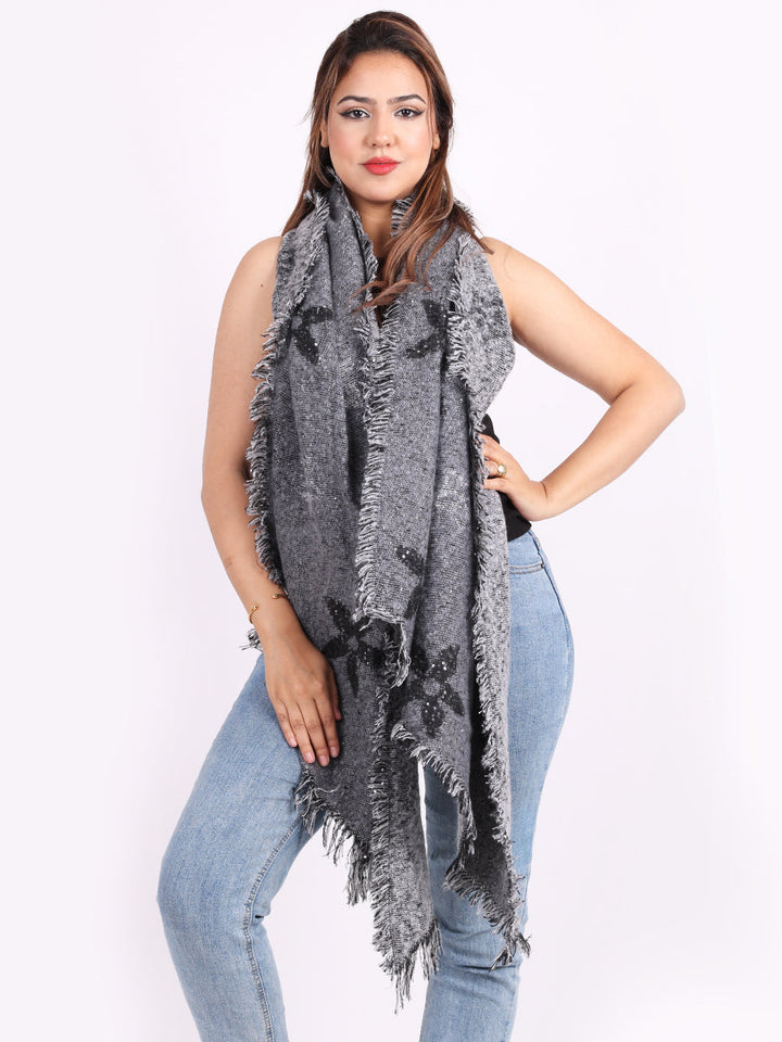 Women Sequin Scarf Dark Grey