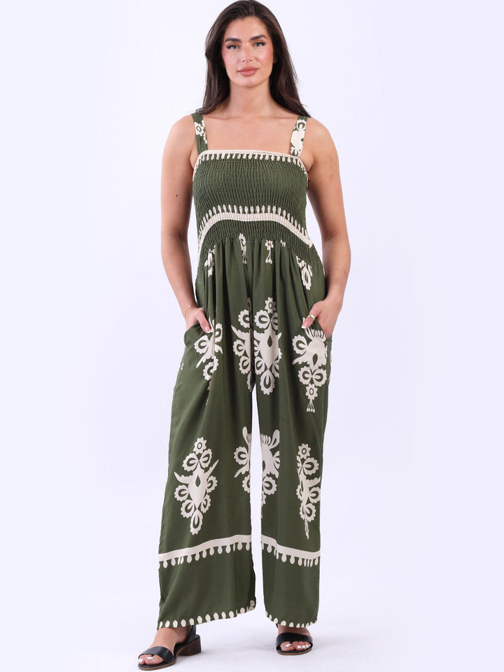 Smocked Wide Leg Jumpsuit Olive