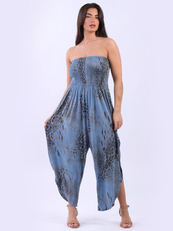 Women Smocked Jumpsuit Denim