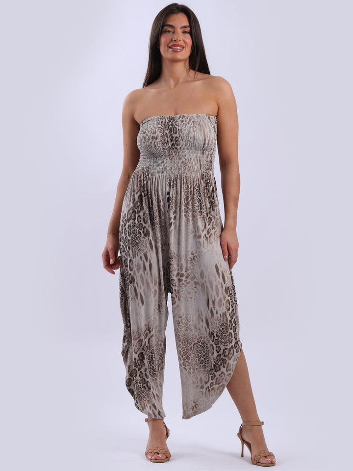 Women Smocked Jumpsuit Mocha