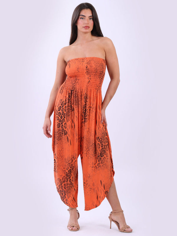 Women Smocked Jumpsuit Orange