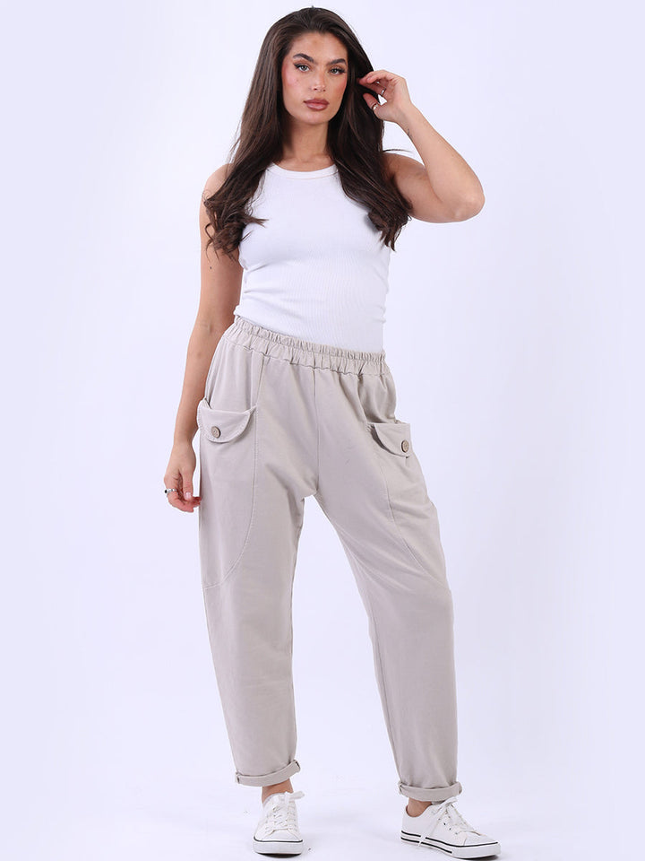Solid Cotton Joggers Beige