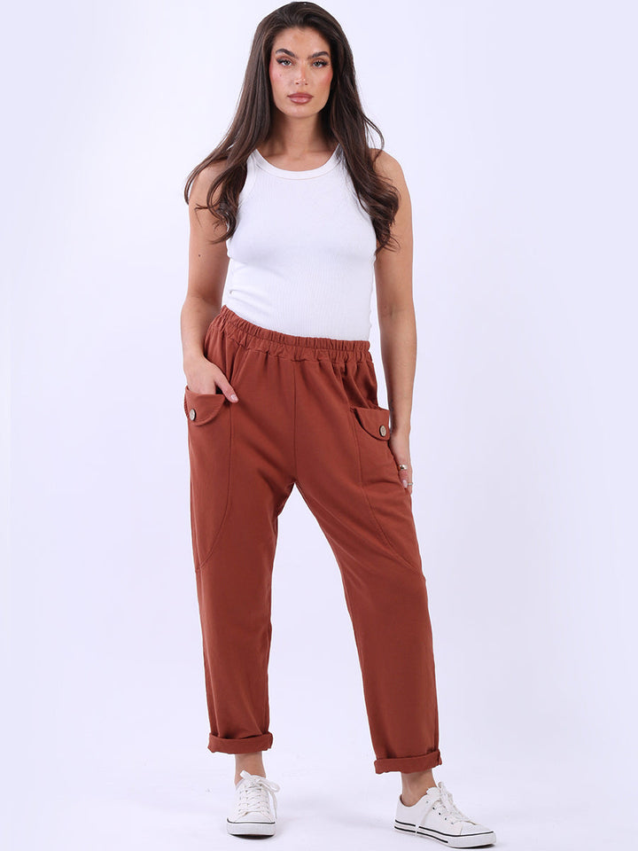 Solid Cotton Joggers Rust