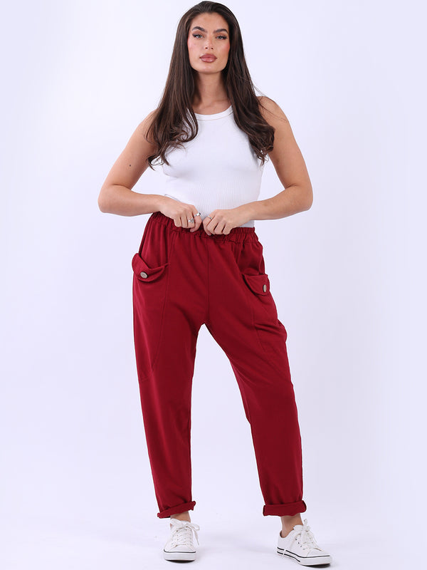 Solid Cotton Joggers Wine