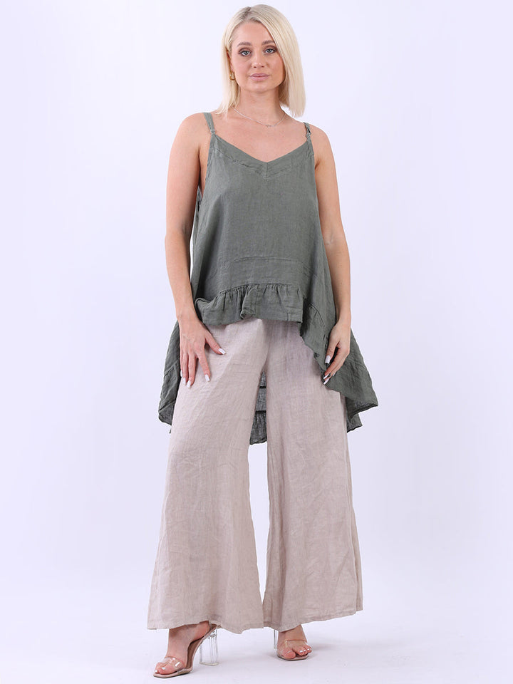 Hi Lo Linen Cami Top Khaki