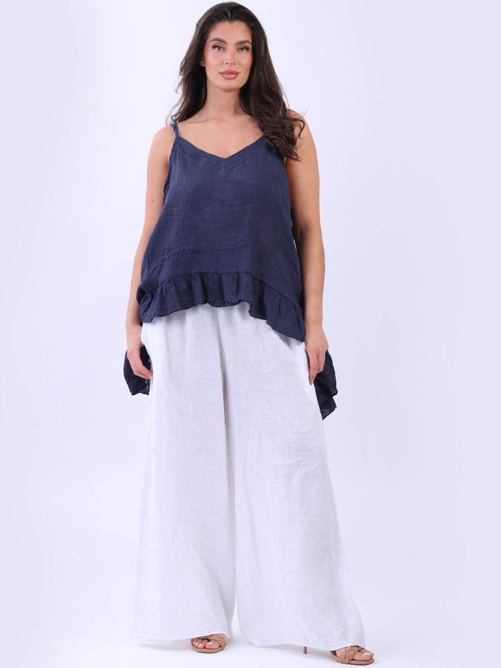 Hi Lo Linen Cami Top Navy