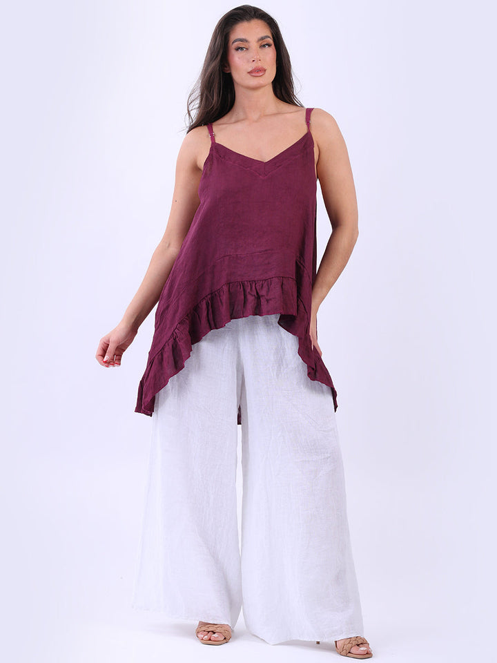 Hi Lo Linen Cami Top Wine