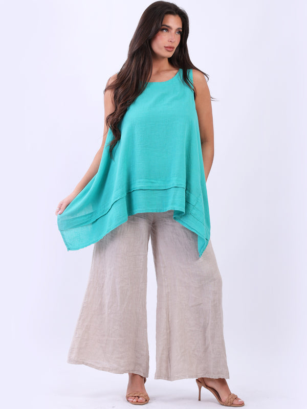 Plain Linen tank Top Aqua