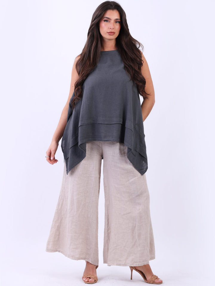 Plain Linen tank Top Charcoal
