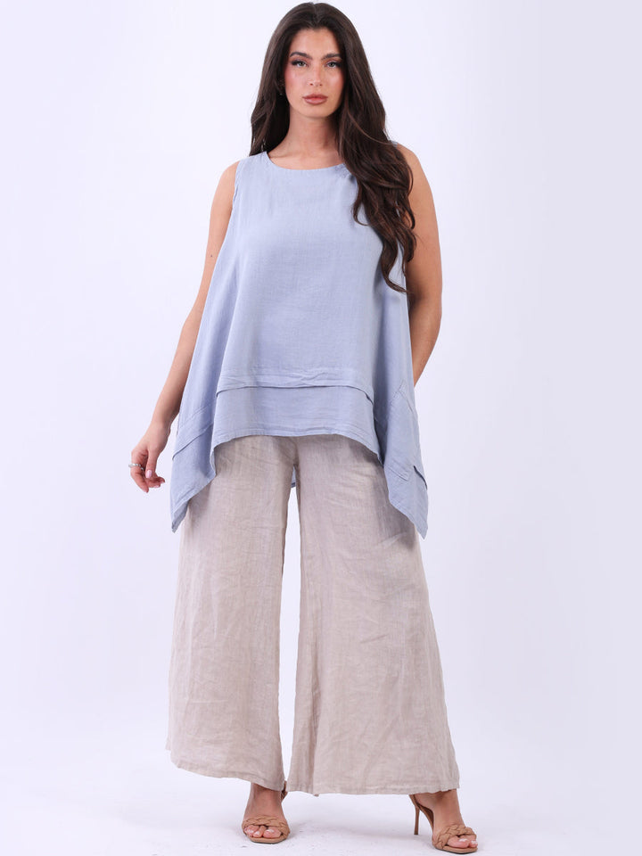 Plain Linen tank Top Denim