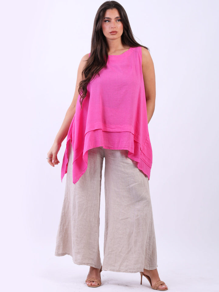 Plain Linen tank Top Fuchsia