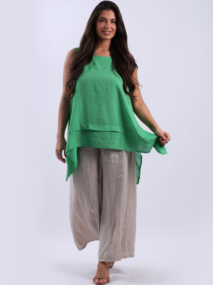 Plain Linen tank Top Green