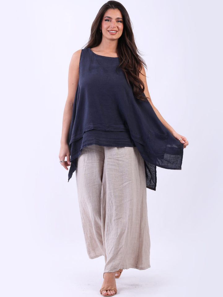Plain Linen tank Top Navy