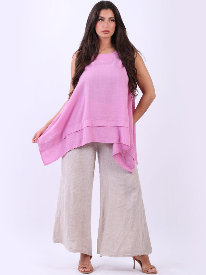 Plain Linen tank Top Raspberry
