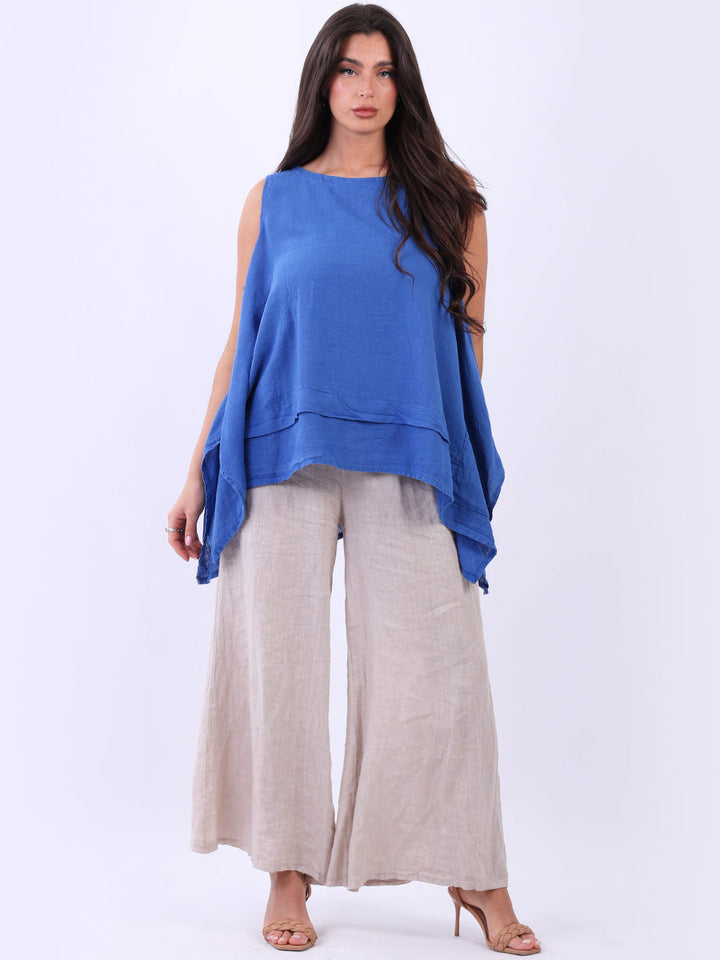 Plain Linen tank Top Royal Blue