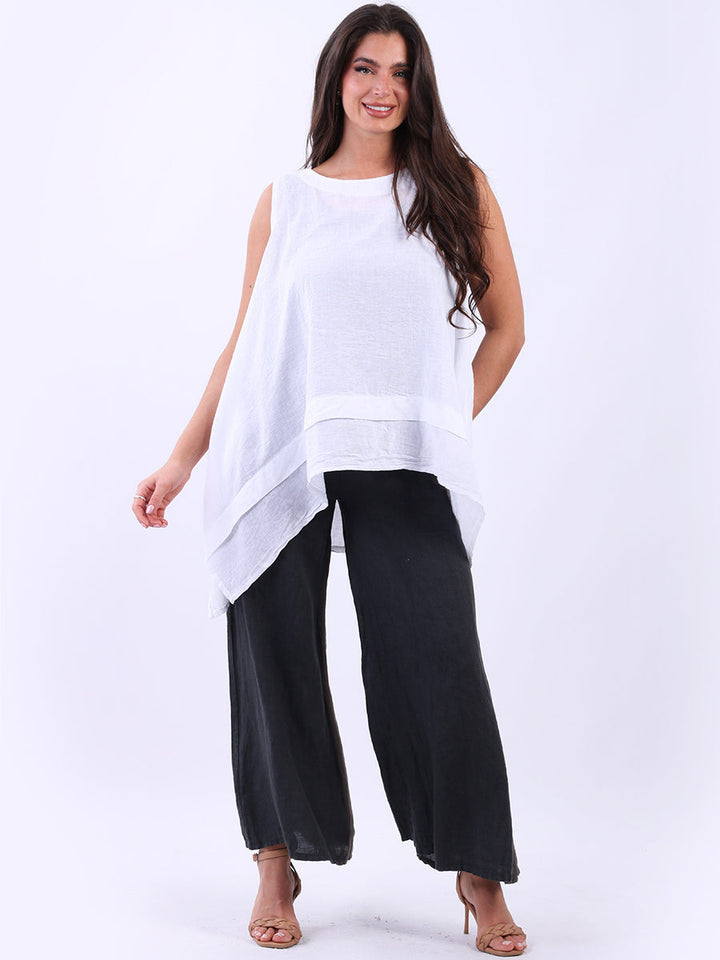 Plain Linen tank Top White