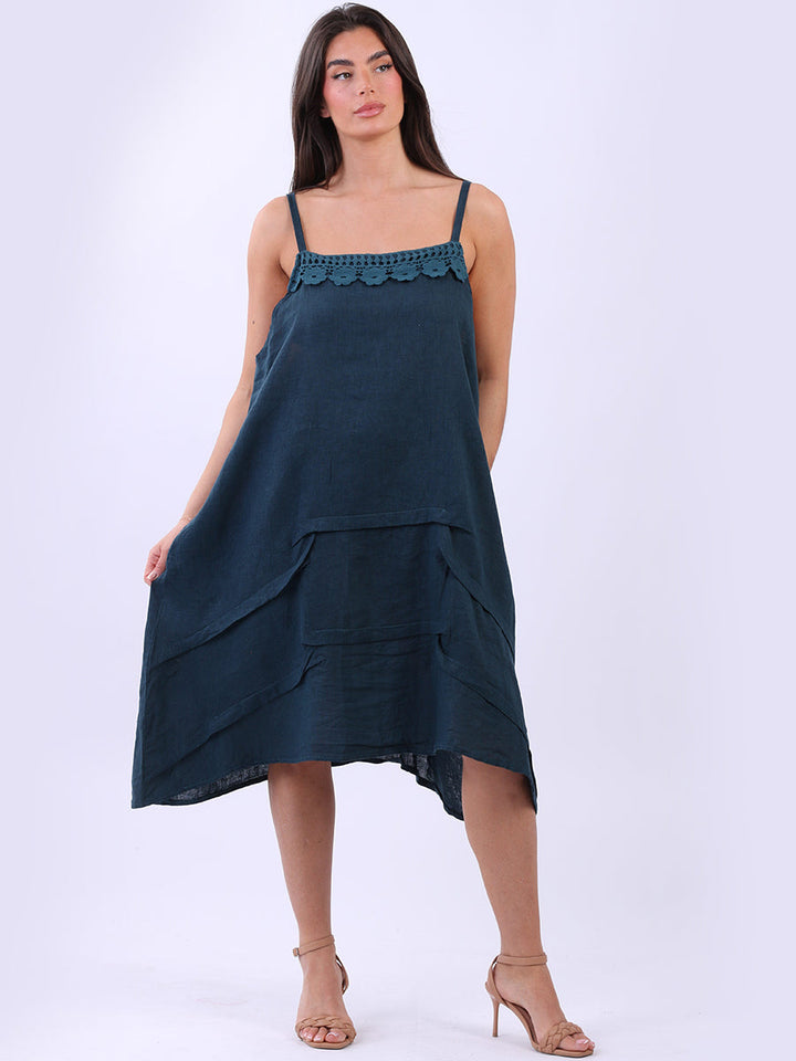 Solid Linen Strappy Midi Dress Teal