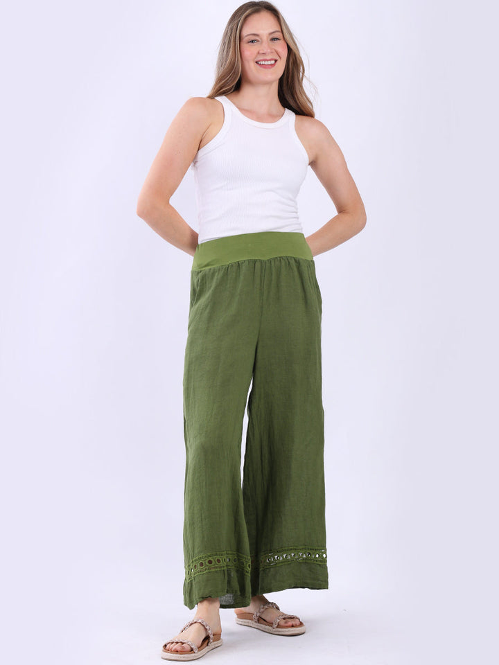 Solid Linen Wide Leg Trouser Lime Green