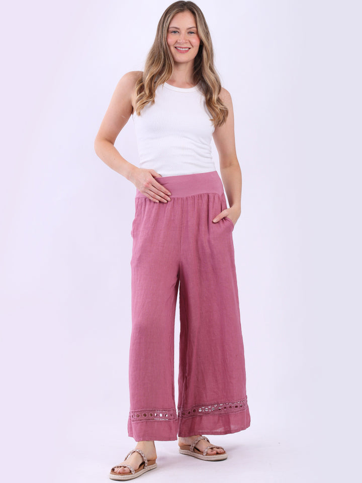 Solid Linen Wide Leg Trouser Raspberry