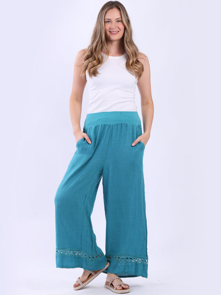 Solid Linen Wide Leg Trouser Teal