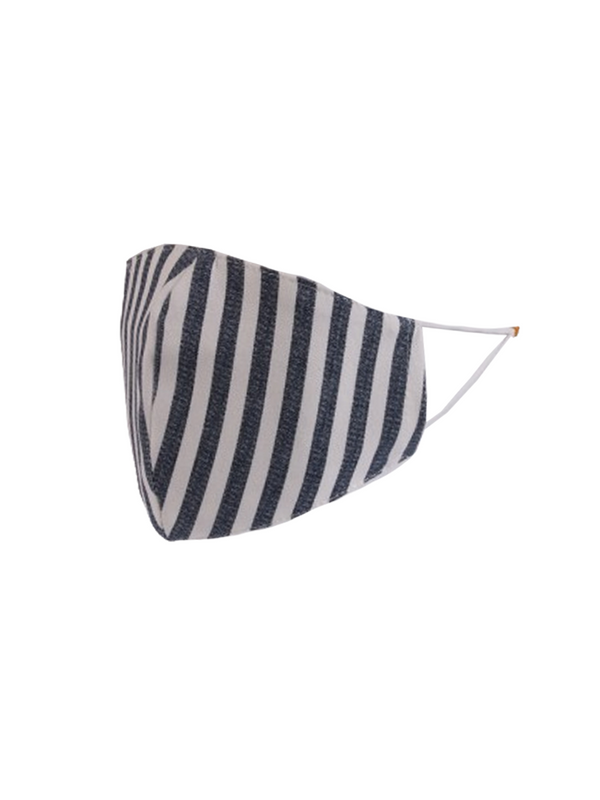 Made In Italy Stripe Print 2 Layered Cotton Face Masks-navy side