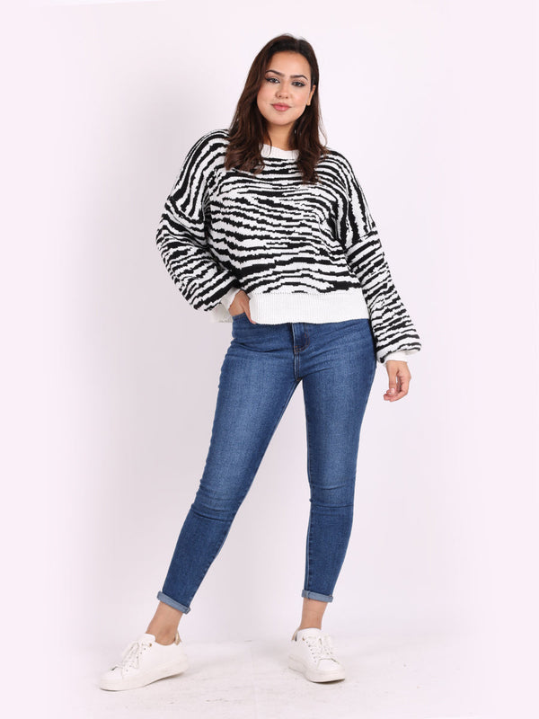 Stripy Knitted Jumper Black