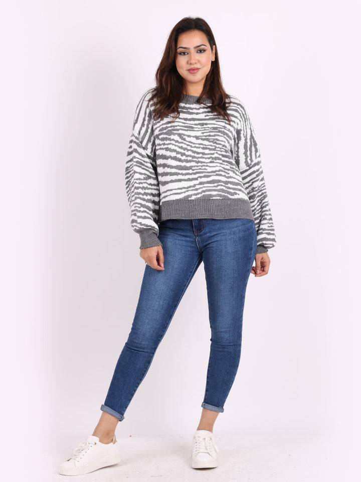 Stripy Knitted Jumper Grey