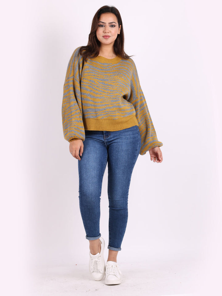 Stripy Knitted Jumper Mustard