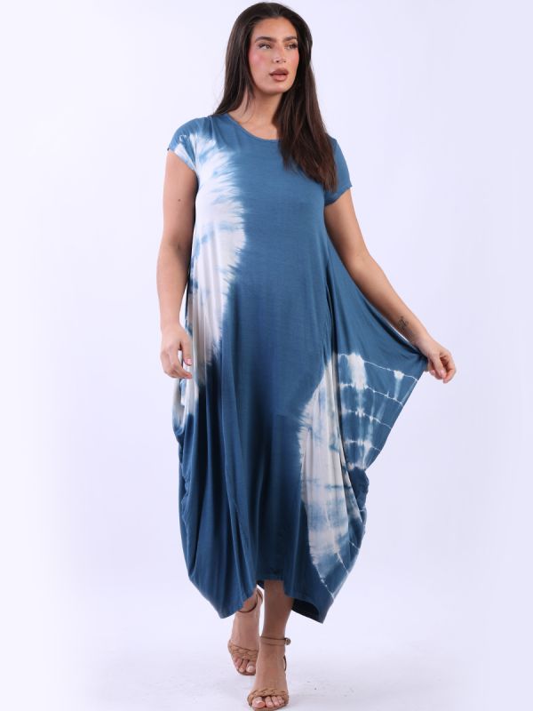 Made In Italy Tie and Dye Circle Maxi Drape Dress