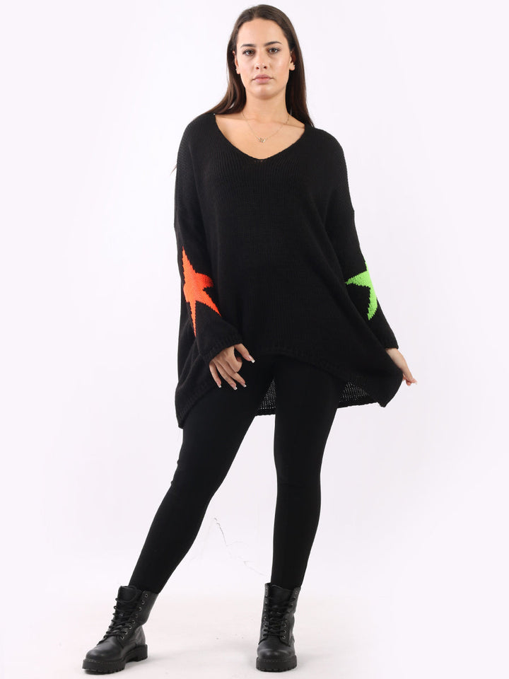 Star Knit Woolen Knit Baggy Jumper Black