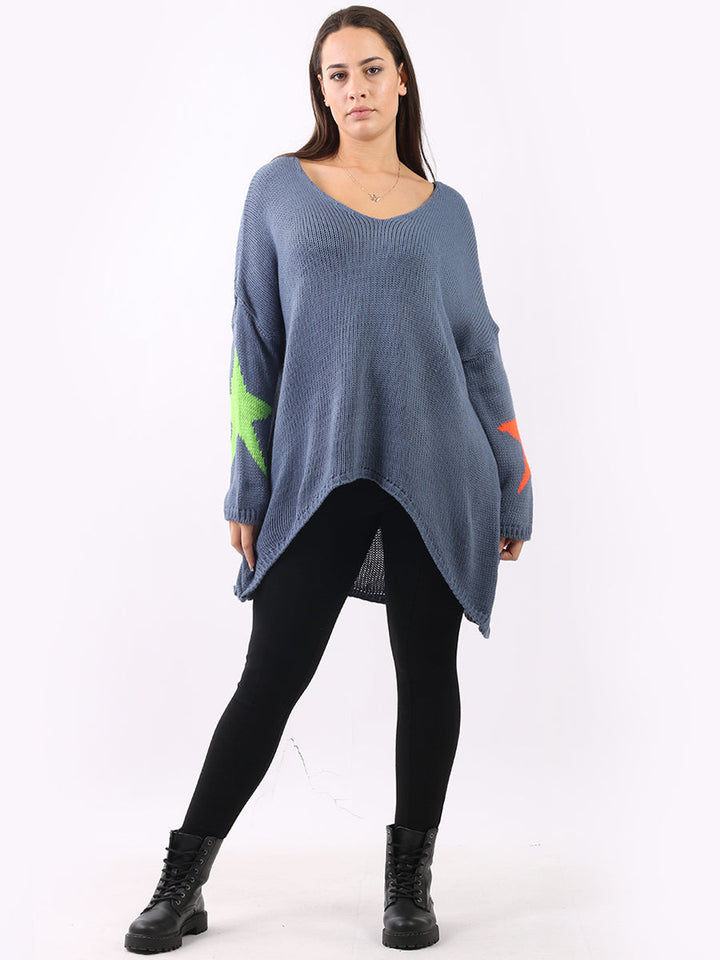 Star Knit Woolen Knit Baggy Jumper Denim