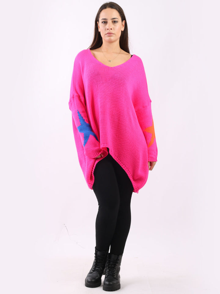 Star Knit Woolen Knit Baggy Jumper Fuchsia