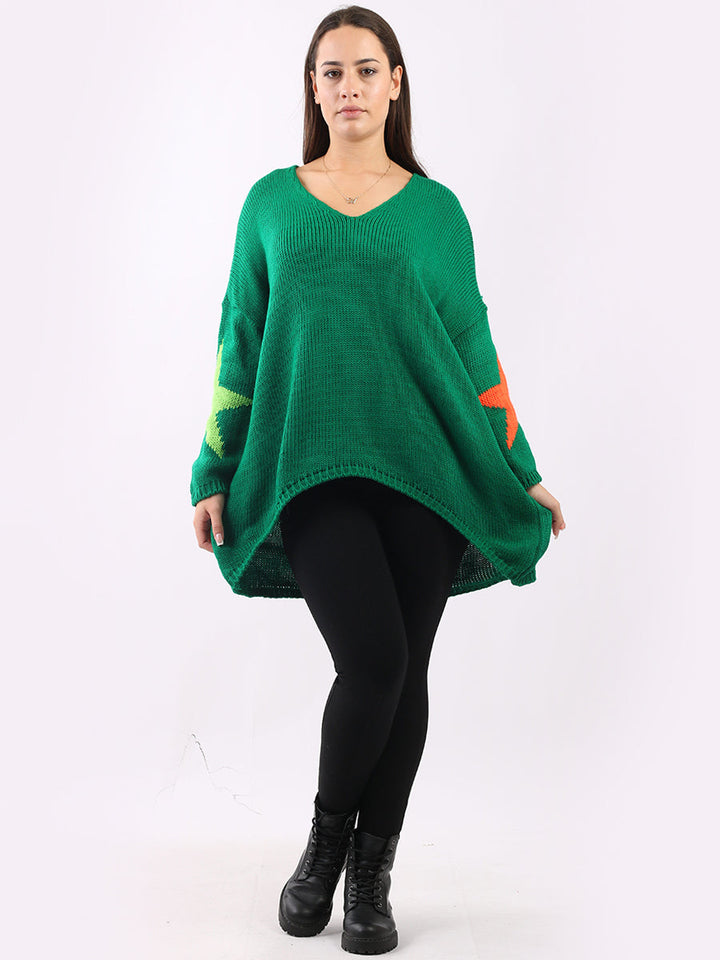 Star Knit Woolen Knit Baggy Jumper Green