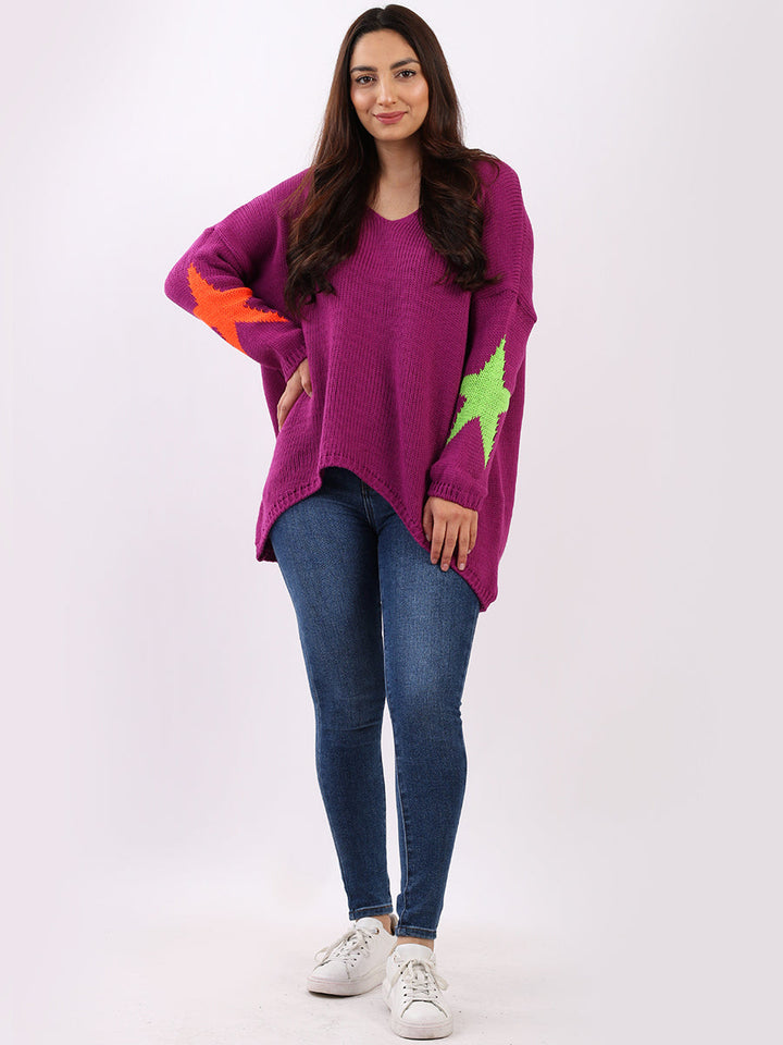 Star Knit Woolen Knit Baggy Jumper Magenta