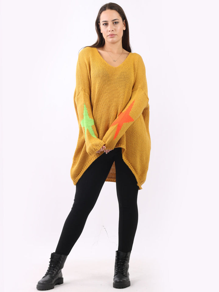 Star Knit Woolen Knit Baggy Jumper Mustard
